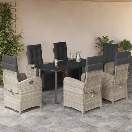 vidaXL - 7-delige - Tuinset - met - kussens - poly - rattan - grijs