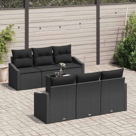 vidaXL Bankstel met kussen met opslag 7 pcs Zwart poly rattan