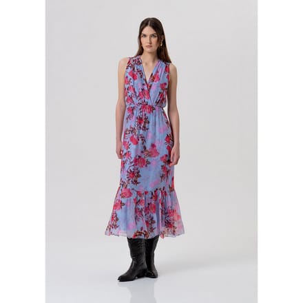 Bloemen bloemen jurk lichtblauw-cherry