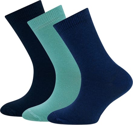 Kindersokken Ewers - 3-Pack - Effen Gekleurd - Turquoiseblauw & Donkerblauw & Middenblauw - Elastisch-27/30