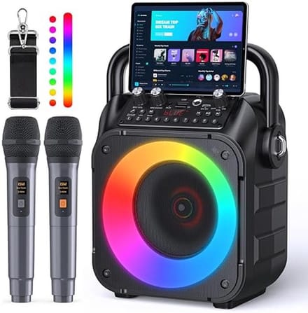 Karaoke Machine - Draagbare Speaker - Feest Muziek - Dubbele Microfoons - 15 Watt - Zwart