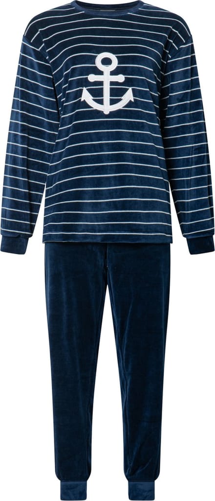 Lunatex - warme dames pyjama 124177 - velours - navy - maat XXL