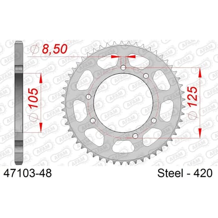 Stalen motortandwiel achteraan Afam 420 48 dents