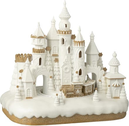 J-Line decoratie Peperkoek Kasteel + Trein - polyresin - beige/wit