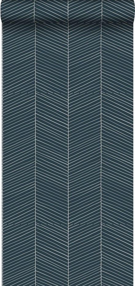 Walls4You behang visgraat-motief blauw - 935324 - 0,53 x 10,05 m