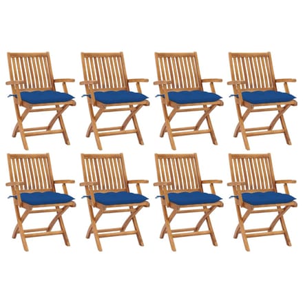 vidaXL - Opklapbare - stoelen - met - kussens, - 8 - stuks, - massief - teakhout