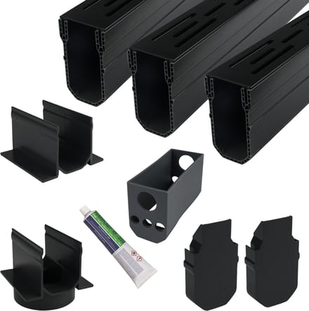 Wovar Lijngoot Smal Zwart 3 meter | Complete Set | Afvoergoot