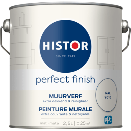 Histor Perfect Finish Muurverf Mat - Perfecte Dekking - Geurarm - 2.5L - RAL 9010 - Wit