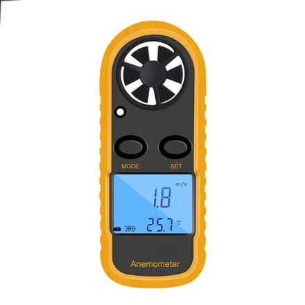 Anemometer – Wind Meter – Windsnelheden Meter – Draagbaar – Gevoelstempratuur – Windrichting – Led Display – Batterijbesparend – Geel