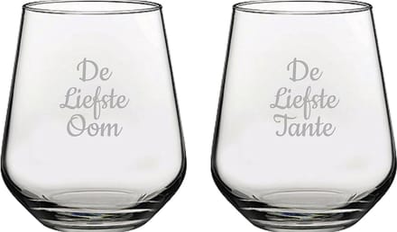 Gegraveerde Drinkglas 42,5cl De Liefste Tante-De Liefste Oom