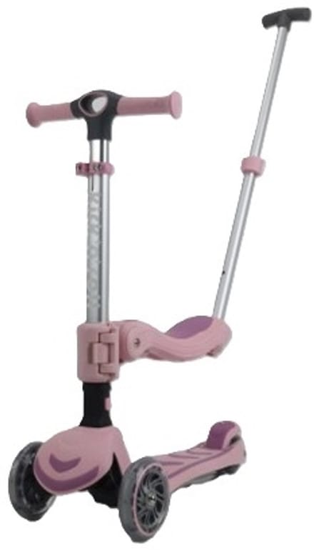 Kick'n'Roll S6 - ECO - Roze - 3IN1 - Kinderstep - Afneembaar zitje - Duwstang