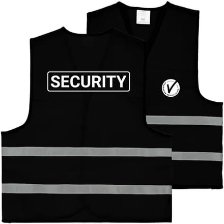 Security hesje zwart met V-logo | voor- en achterkant bedrukt