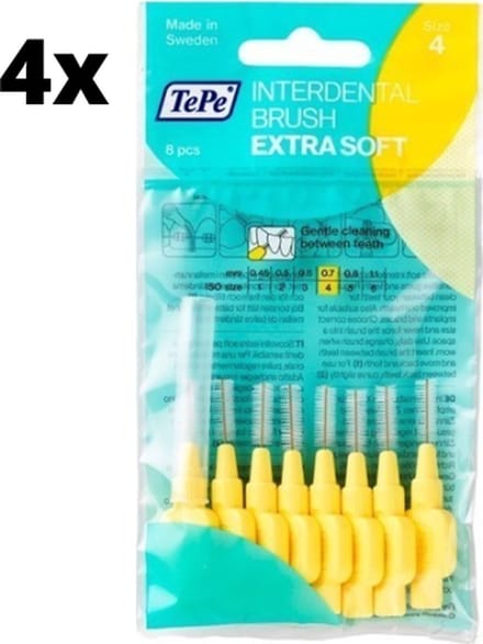 TePe Extra Soft Lichtgeel 0,7mm - 4 x 8 stuks - Voordeelverpakking