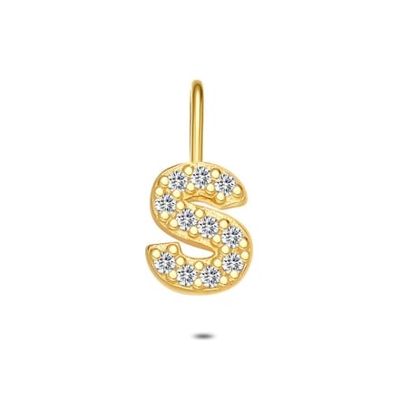 Twice As Nice Hanger in 18kt verguld zilver, letter S met steentjes
