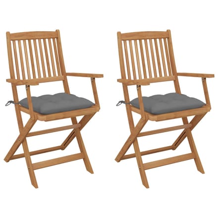 vidaXL - Set - van - 2 - klapstoelen - met - kussens, - gemaakt - van - massief - acaciahout.