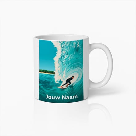 Gepersonaliseerde Surfmok met Grote Golf – Surfer Cadeau met Eigen Naam