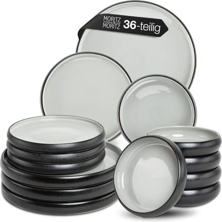 Moritz & Moritz SOLID Serviesset 12 Persoons - 36-delig Servies Set met Dinerbord, Dessertbord en Soepbord - Keramiek - Grijs