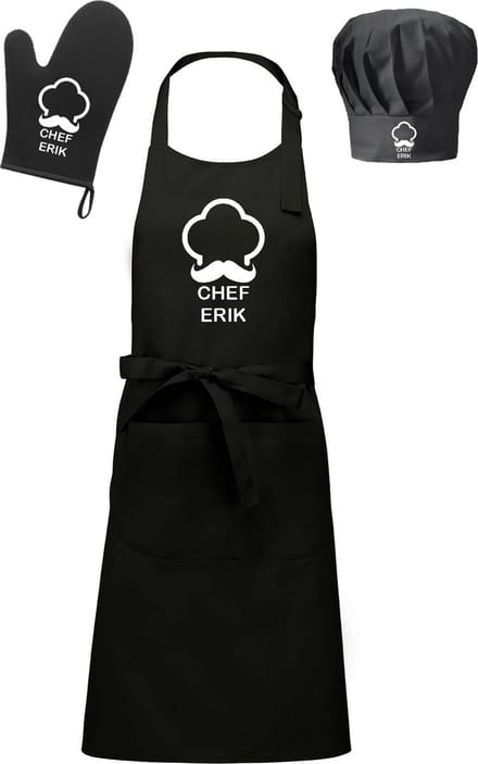 mijncadeautje - Cadeauset - Schort / koksmuts / ovenwant - Chef - met voornaam