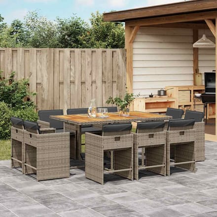 vidaXL - 11-delige - Tuinset - met - kussens - poly - rattan - grijs