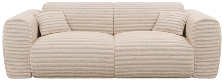 Vente-unique Driezitsslaapbank express in beige, dik ribfluweel - Slaapoppervlak 140 cm - POGNIA
