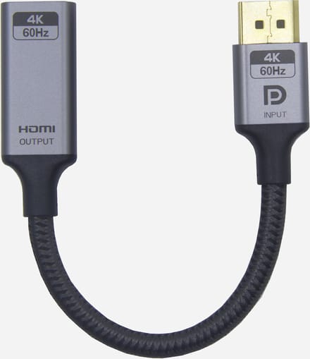 NÖRDIC DPHM-104 Displayport naar HDMI kabel - 4K60Hz - 18Gbps - Dynamische HDR - 20cm - Zwart/Grijs