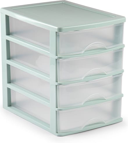 Plasticforte Ladeblok - bureau organizer - 4 lades - groen/transparant - 35,5 x 27 x 35 cm - opbergen