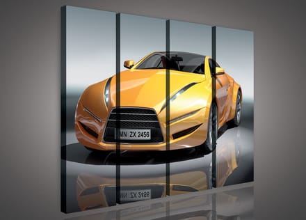 Canvas Schilderij - Auto - Sportauto - Geel - Lamborghini - Inclusief Frame - 120x100cm (lxb) - 4 Luiks