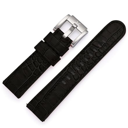 Kalfslederen Horlogebandje met Alligator Structuur Zwart 22mm