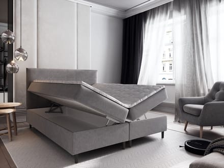 Boxspring met Opbergruimte Milou - 160x200 cm - Bonellvering - Stof Grijs - 2-Persoons
