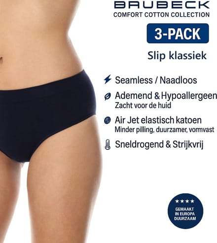 Brubeck Dames Slip Klassiek – Naadloos (Seamless) Elastisch Katoen – 3-Pack - Marineblauw M