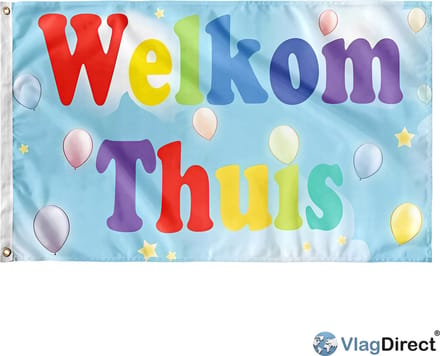 VlagDirect - Welkom thuis vlag - Welkom thuis versiering vlag - 90 x 150 cm.