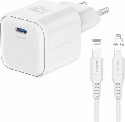 Swissten 35W UBS-C Travel Charger With Lightning To USB-C Cable - 1.2m - 22070240 - White
