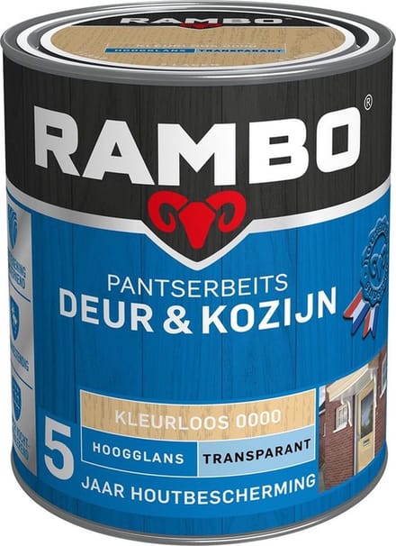 Rambo Pantserbeits Deur & Kozijn Hoogglans Transparant - Super Vochtregulerend - Kleurloos - 0.75L