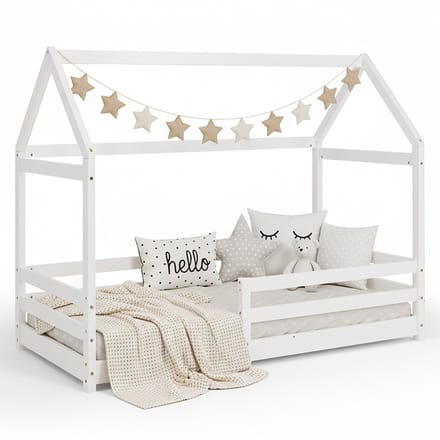 Homestyle4u Kinderbed 80x160 cm - Huisbed - Vloerbed - Wit