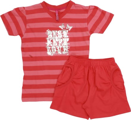 AnnaRebella Meisjes Shortama - 100% Katoen - Rood - Maat 152