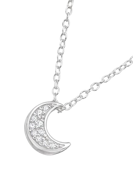 7 mm Maan Ketting van Sterling Zilver, 45 cm, met 10 Zirkonia