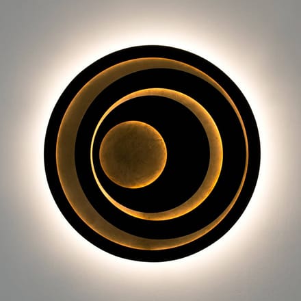 Holländer LED wandlamp SOLVANE, zwart/goud, Ø 80 cm, metaal, dimbaar