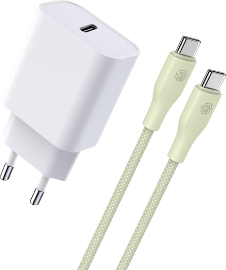 20w usb-C Adapter met usb C naar usb C Kabel Groen - 1 Meter - Snellader - Universeel
