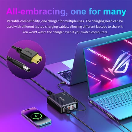 330W GaN-laptoplader, XT60 naar DC-kabeladapter, compatibel met Lenovo, ASUS, Dell, Alienware, HP, Acer, MSI, Razer, Xiaomi