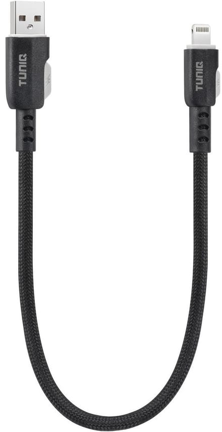 TUNIQ USB A naar Lightning Kabel 30cm - Snelladen - Gevlochten - Zwart