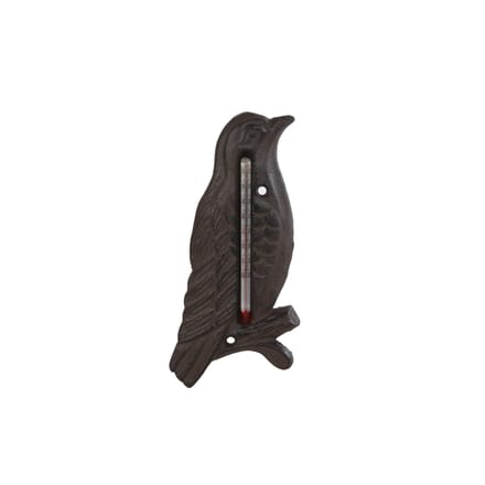 Buitenthermometer vogel metaal oud bruin 17x8x1cm tuin decoratie.