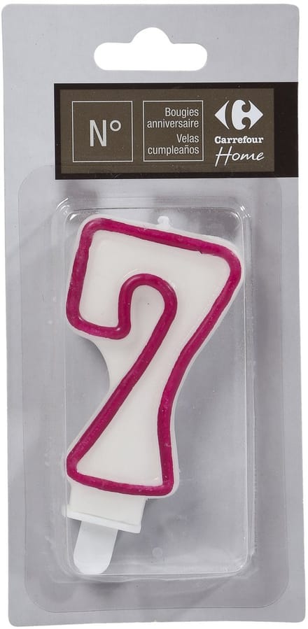 Verjaardagskaars cijfer 7 rood-wit/goud-wit/blauw-wit/roze-wit