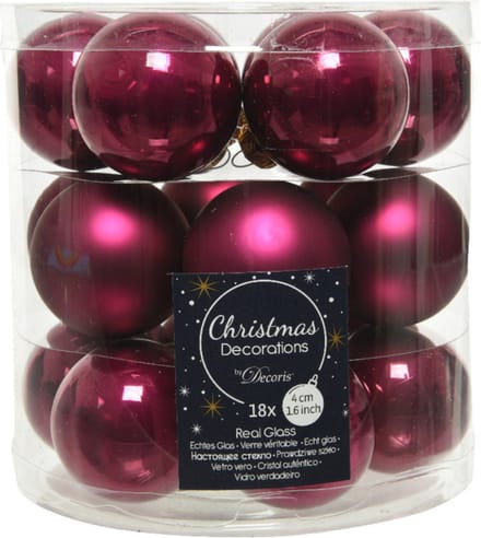 Decoris Kleine kerstballen - 18x st - framboos roze - D4 cm - glas - kerstversiering