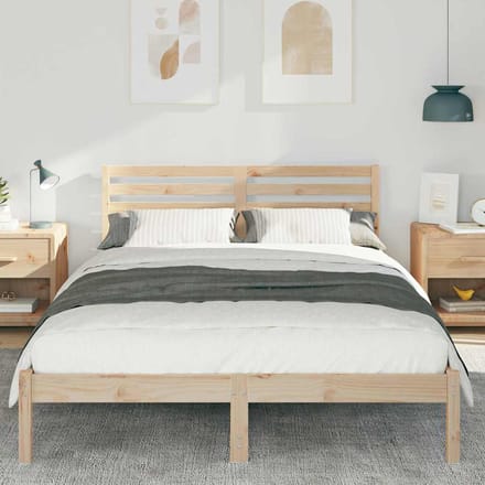 vidaXL - Bedframe - met - hoofdeinde - Bruin - 140 - x - 210 - cm - Massief - grenenhout