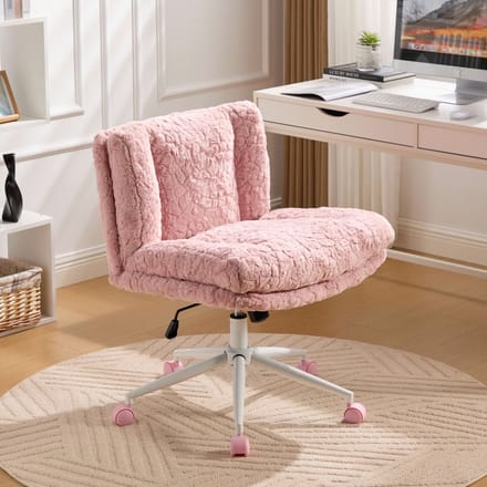 Bureaustoel - 67 cm Breed - Draaibaar & Metalen Basis - Verstelbaar - Imitatiebont - Roze