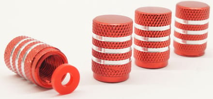 Schrader (auto) ventiel - Rood aluminium gestreept met afdichting