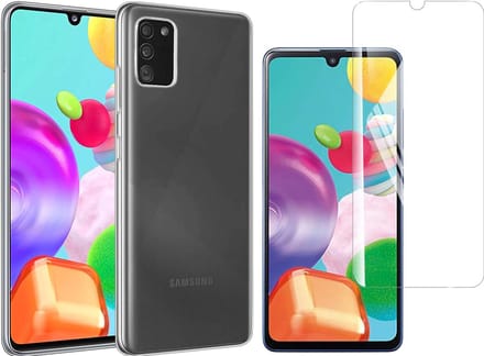 Hoesje geschikt voor Samsung Galaxy A41 - Screen Protector GlassGuard - Back Cover Case ShockGuard Transparant & Screenprotector