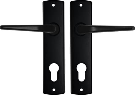 AXA Binnendeurbeslag set (Curve) Zwart: Kruk (model Duim) op schild met cilindergat PC72