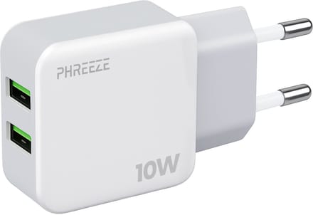 Dubbele usb adapter - Oplader 2 poorten - 10w (5v/2a) - Usb stekker - Usb lader - Phreeze
