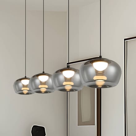 Viokef LED hanglamp Nadia, lengte 92 cm, rookgrijs, glas, 4-lamps